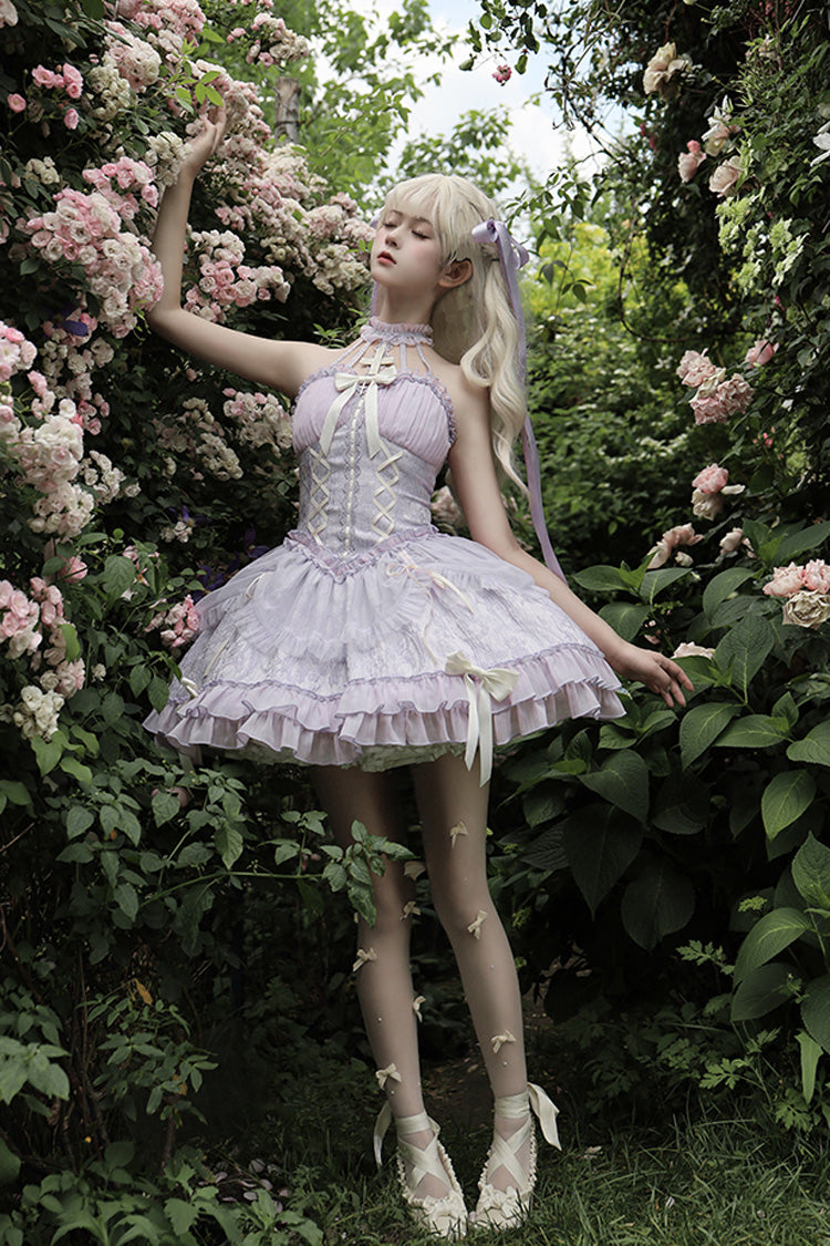 Purple Tube Top Sleeveless Ruffle Bowknot Gothic Lolita Jsk Tiered Dress