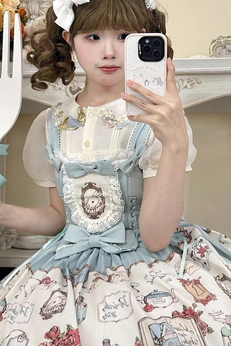 Rabbit's Collection Sleeveless Print Bowknot Lace Sweet Princess Lolita Jsk Dress 3 Colors