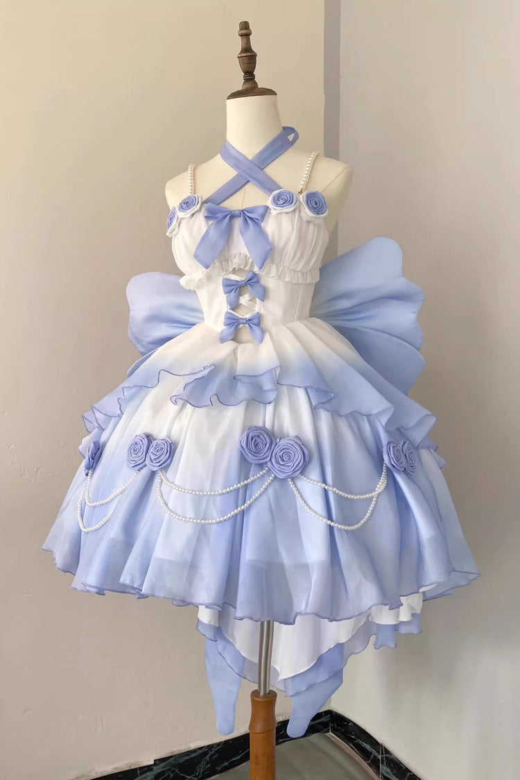 Gradient Blue Hanayome Hollow Bowknot Sweet Princess Lolita Dress