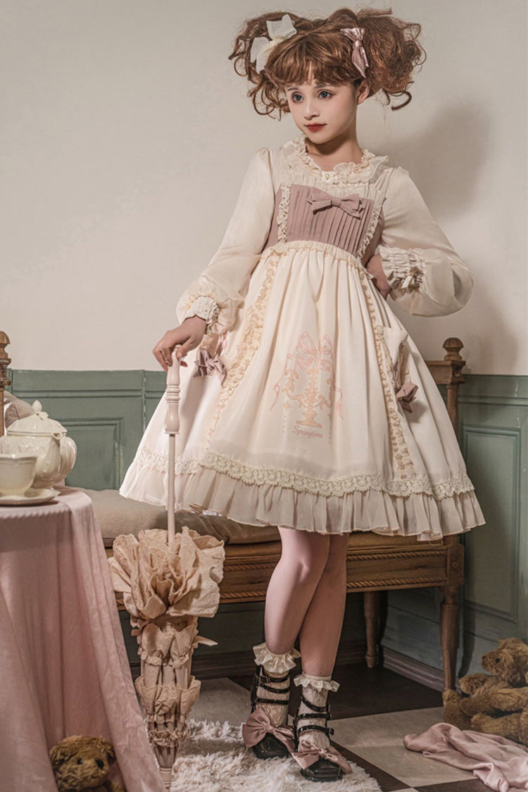 White/Pink Sleeveless Good Night Bear Print Sweet Lovely Lolita Dress
