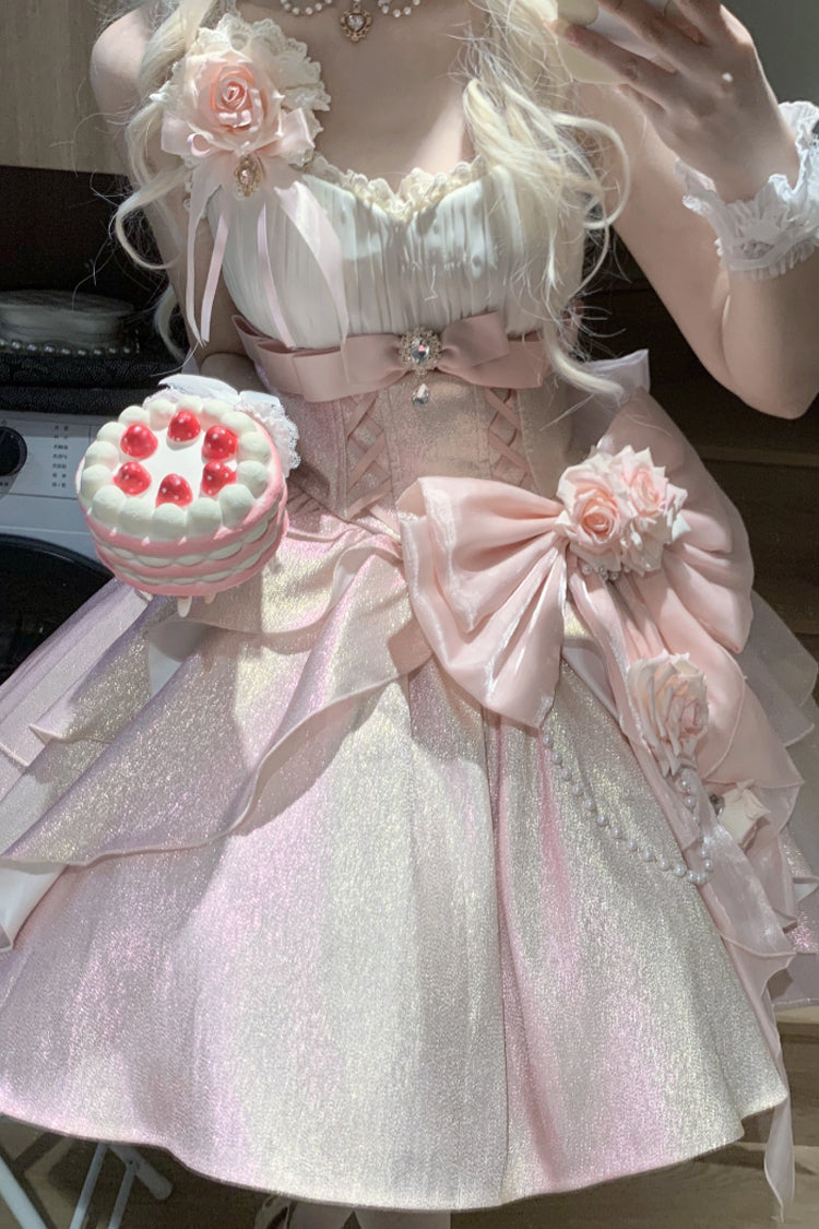 Pink Rose Heart Knot Ruffle Hanayome Bowknot Sweet Princess Gorgeous Lolita Jsk Dress