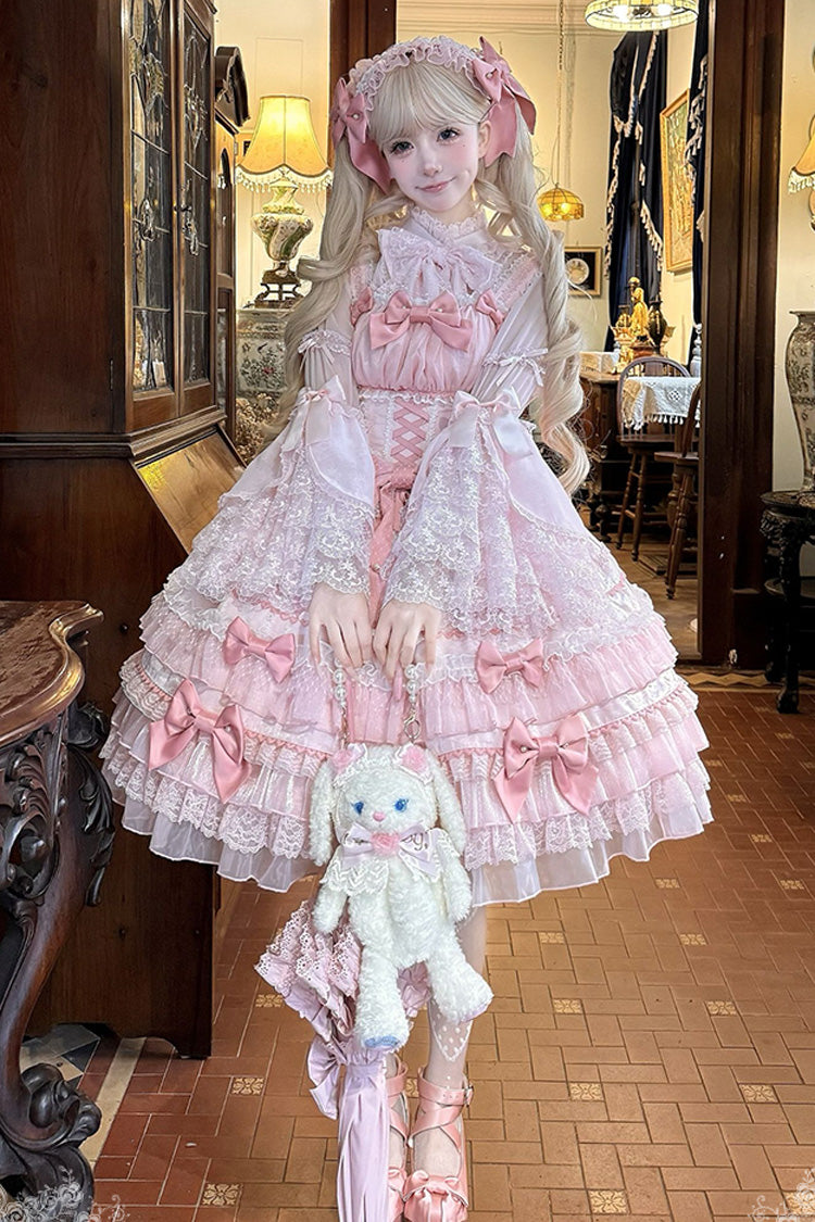 Pink Little Lovetine Multi-Layered Ruffle Bowknot Lace Sweet Gorgeous Lolita Jsk Dress