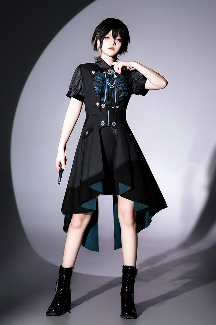 Black Deep Music Short Sleeves Gothic Elegant Ouji Lolita Four-piece Set