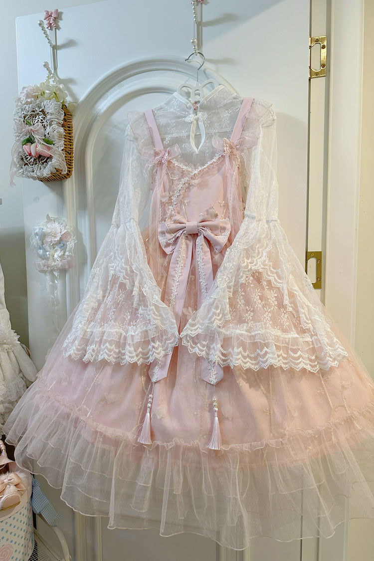 Sweet Sleeveless Ruffle Embroidery Bowknot Lace Chinese Style Lolita Jsk Dress 2 Colors