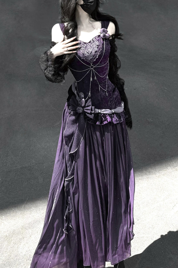 Purple Madame Butterfly Ruffle Bowknot Lace Sweet Elegant Gorgeous Lolita Jsk Dress