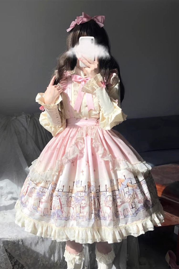 Angel Lamb Printed Ruffled Bow Sweet Lolita Skirt 3 Colors