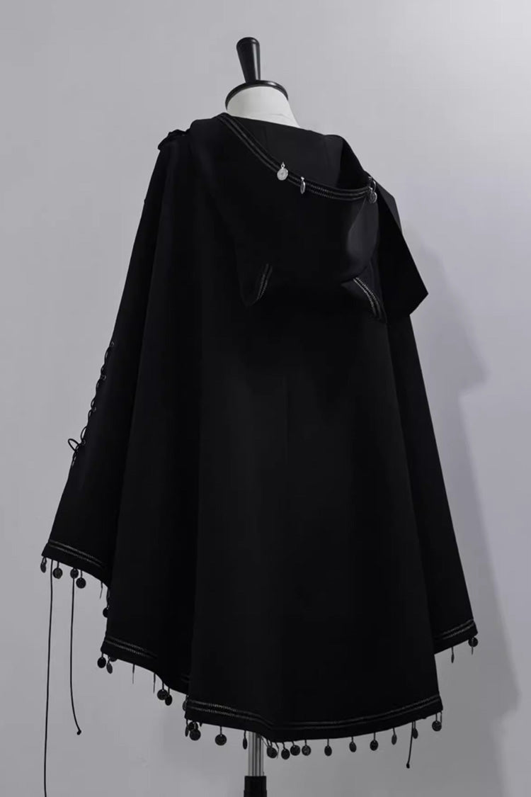 Black Black Cat Embroidery Cat Ears Hooded Ouji Gothic Prince Handsome Lolita Cloak