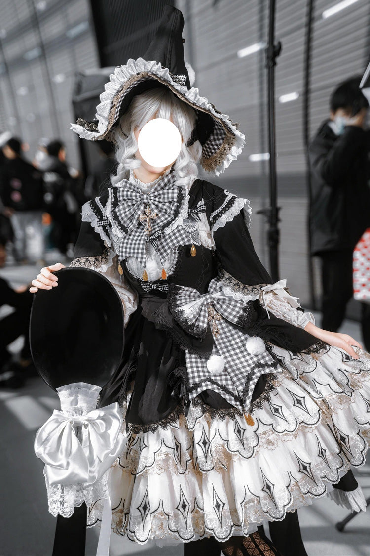 Black/White Little Witch Ruffle Embroidery Bowknot Gothic Lolita Jsk Dress Full Set