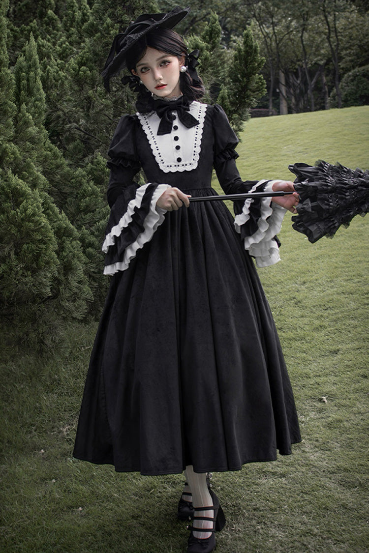 Black Sleepless Night Long Hime Sleeves Ruffle Bowknot Gothic Lolita Dress
