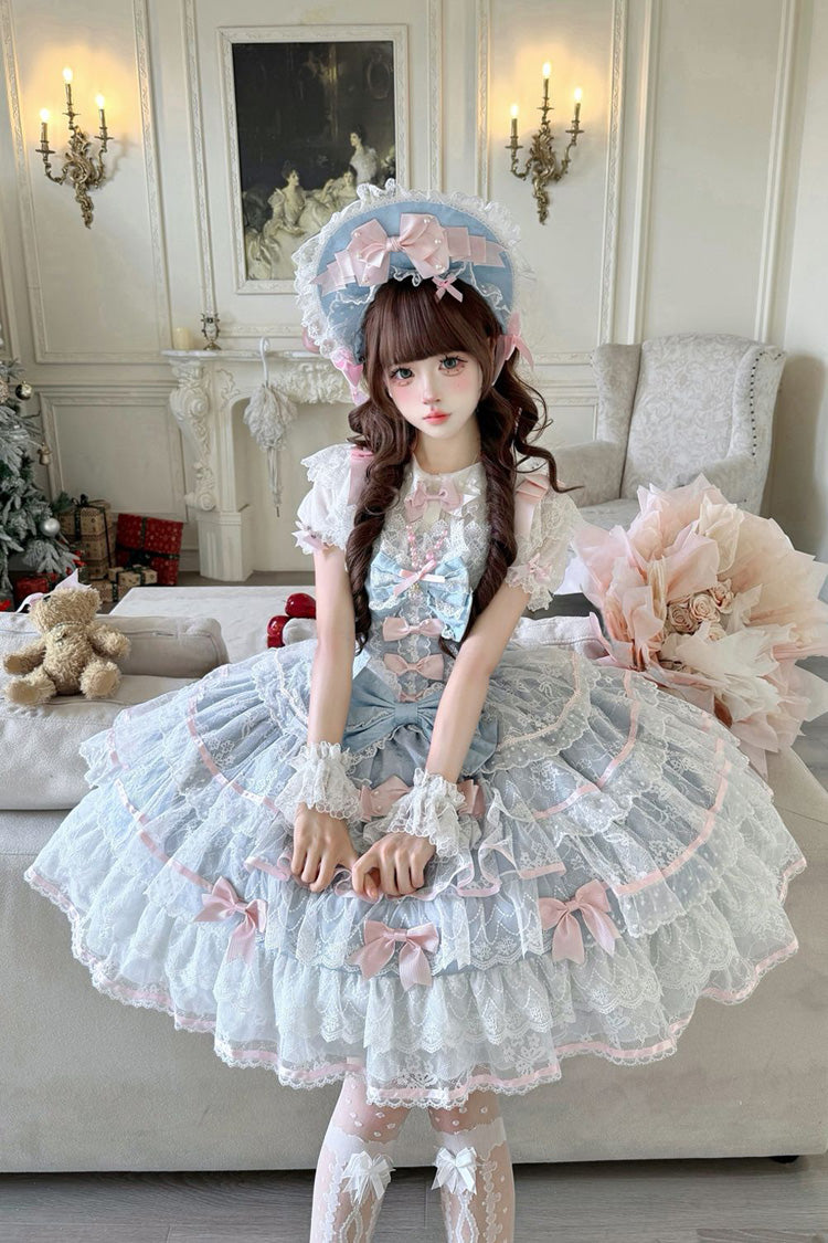 Blue Moon-Tide Butterfly's Call Sleeveless Multi-Layered Ruffle Bowknot Lace Sweet Lolita Jsk Dress