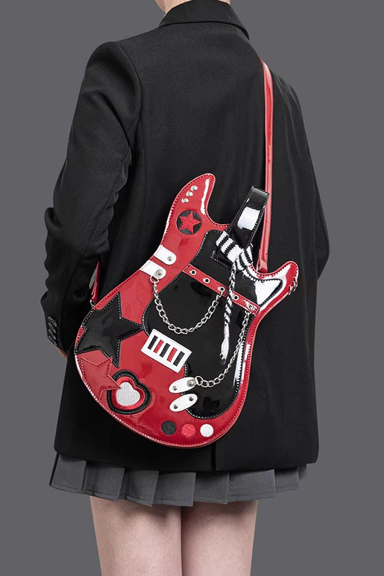 Guitar Heart Creative Color-Block Embroidered Chain-Decorated Sweet Lolita Itabag 4 Colors