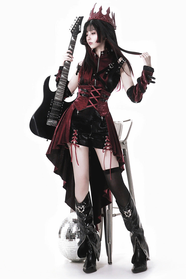 Black/Red Chief Assassin Lace-Up Gothic Ouji Lolita Shorts Set