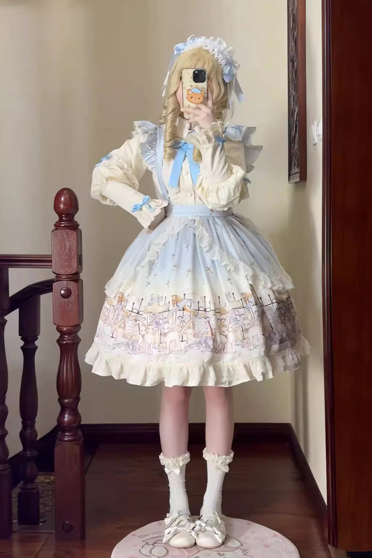 Angel Lamb Printed Ruffled Bow Sweet Lolita Skirt 3 Colors