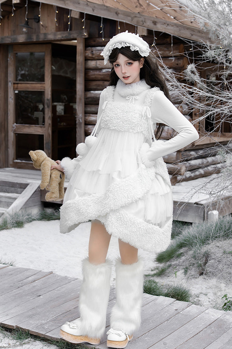 White Chocolate Triple-Layered Ruffle Bowknot Sweet Lolita Jsk Dress Set