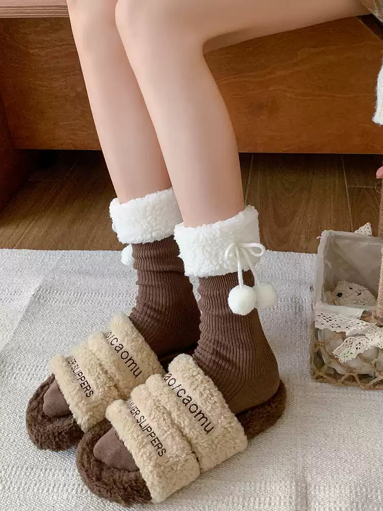 Lolita Stockings Lace Hairball Lolita Socks Women's Autumn and Winter Cotton Bow Socks Lolita Japanese Lolita Accessories