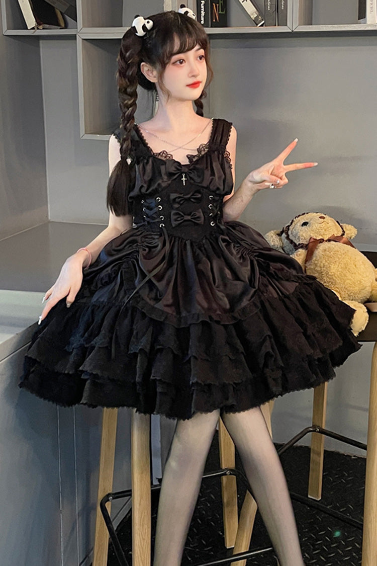 Black Cross of Merit Multi-Layered Bowknot Lace Gothic Lolita Jsk Dress