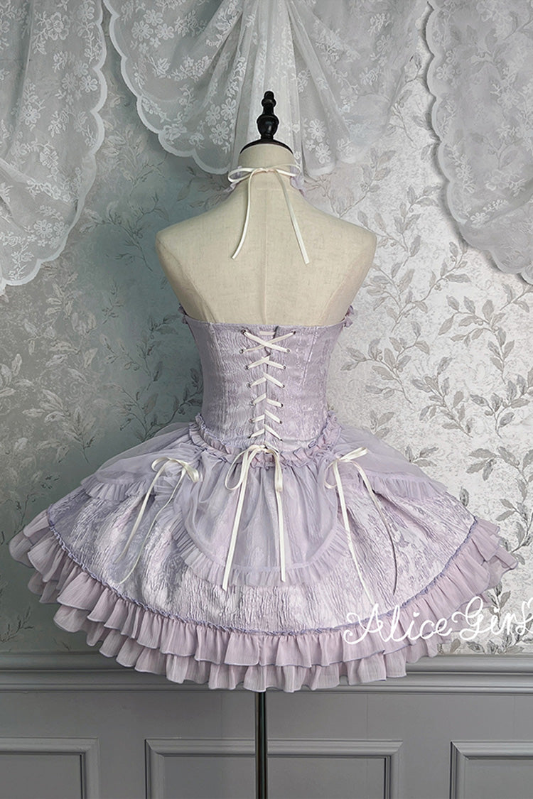 Purple Tube Top Sleeveless Ruffle Bowknot Gothic Lolita Jsk Tiered Dress
