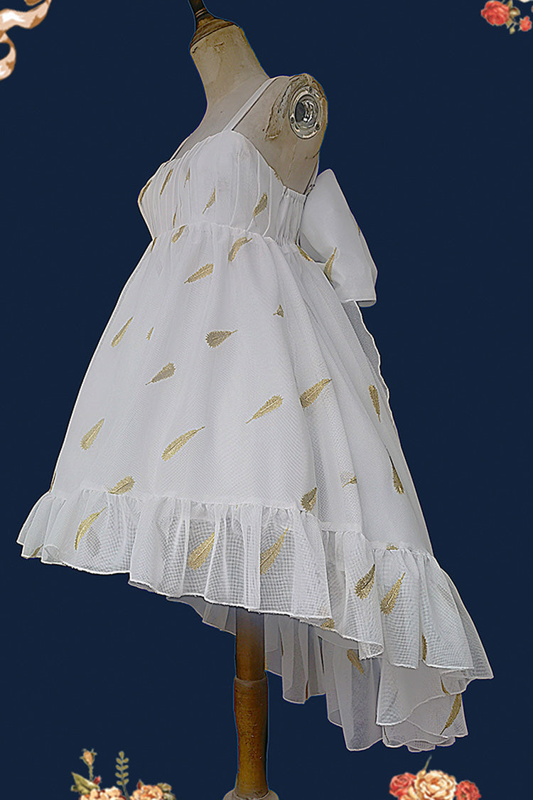 Feather Snowflake Embroidery Print Sleeveless Ruffle Bowknot Sweet Lolita Jsk Dress 3 Colors