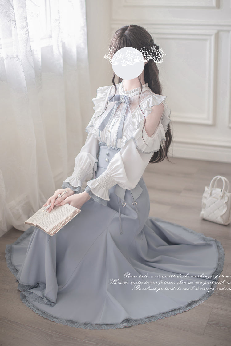 Blue Ruffle Bowknot Slim Sweet Elegant Lolita Fishtail Skirt Dress