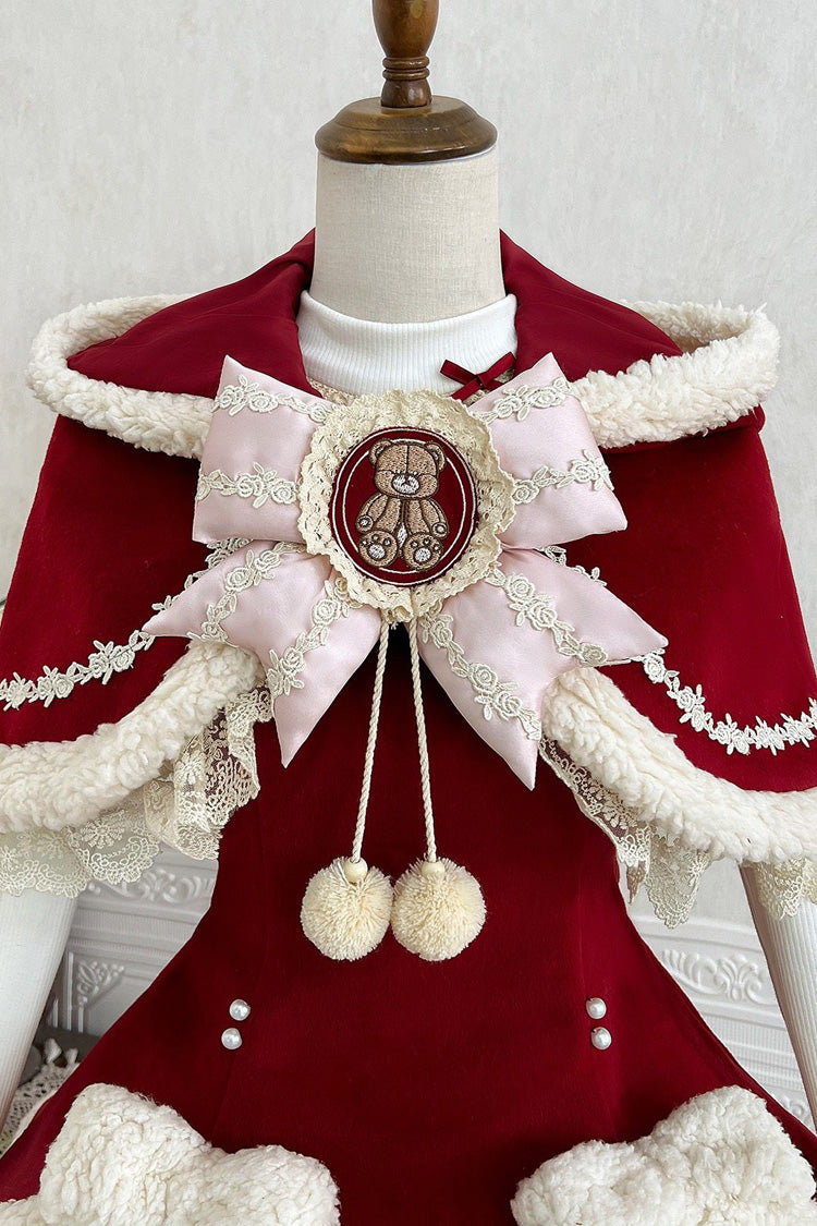 Red/Beige Heart Bear Embroidered Sweet Lolita Jsk Dress Set