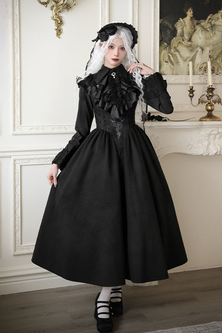 Black Cross Snake Pattern Print Embroidery Gothic Lolita Strap Dress