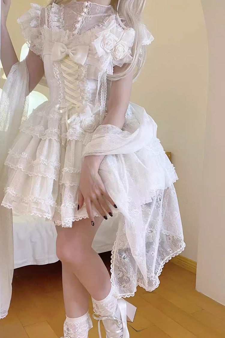 White Moonlight Sleeveless Ruffle Bowknot Lace Sweet Lolita Jsk Dress