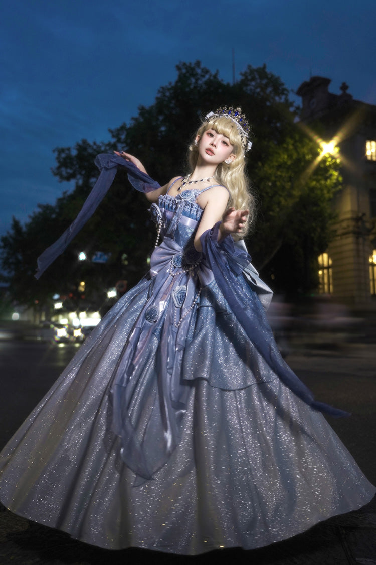 Blue Capture The Stars Hanayome Bowknot Shiny Sweet Princess Lolita Jsk Dress