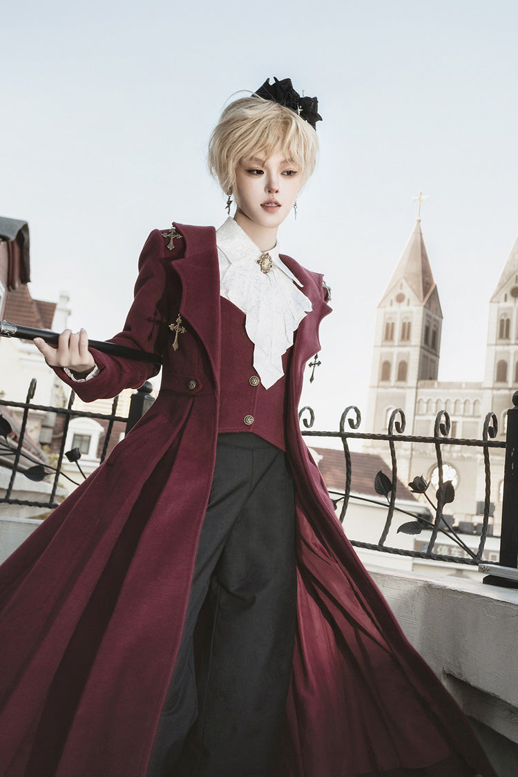 Red The Legend of Dracula Bat Collar Long Sleeves Prince Handsome Ouji Lolita Coat