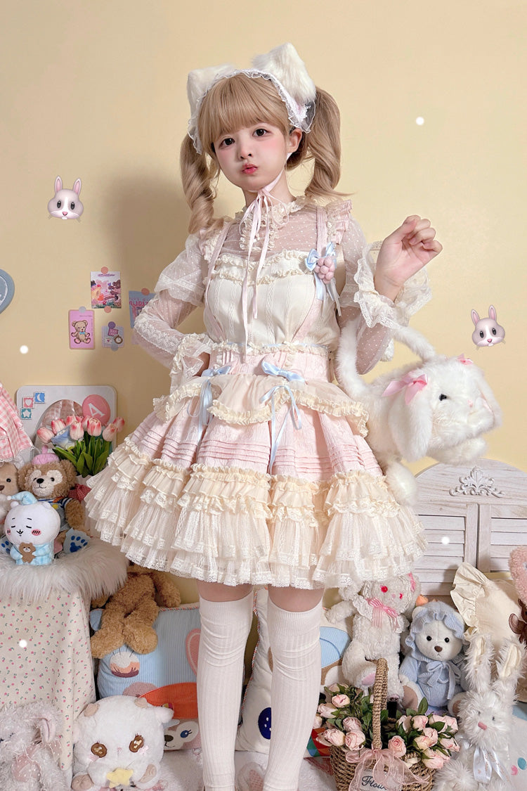Grape Crunchies Sleeveless Multi-Layered Ruffled Bow Lace Sweet Lolita Strap Dress 2 Colors