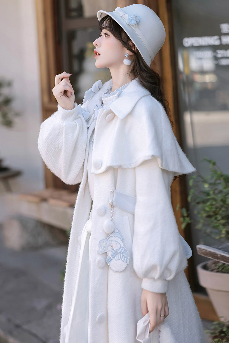 White/Blue Sunny Sky Snow Doll Long Sleeves Embroidered Bow Sweet Elegant Lolita Skirt Coat Set