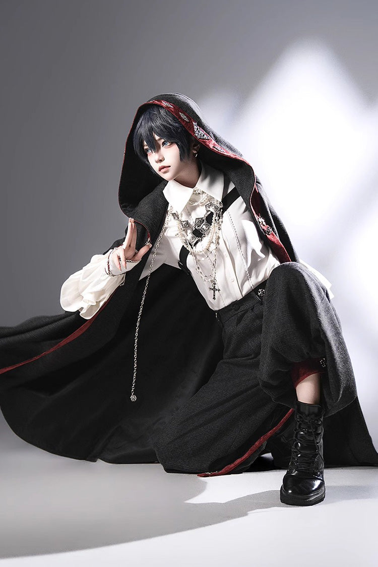 Black Sacred Vow Print Hooded Vintage Elegant Prince Handsome Ouji Lolita Cloak