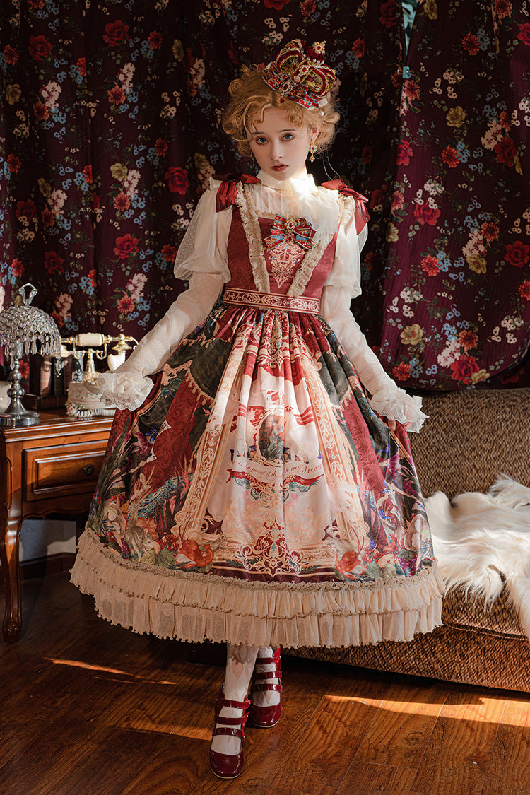 Red Kaleidoscope of Dreams Sleeveless Double-Layered Print Embroidery Bowknot Classic Vintage Gorgeous Lolita Jsk Dress