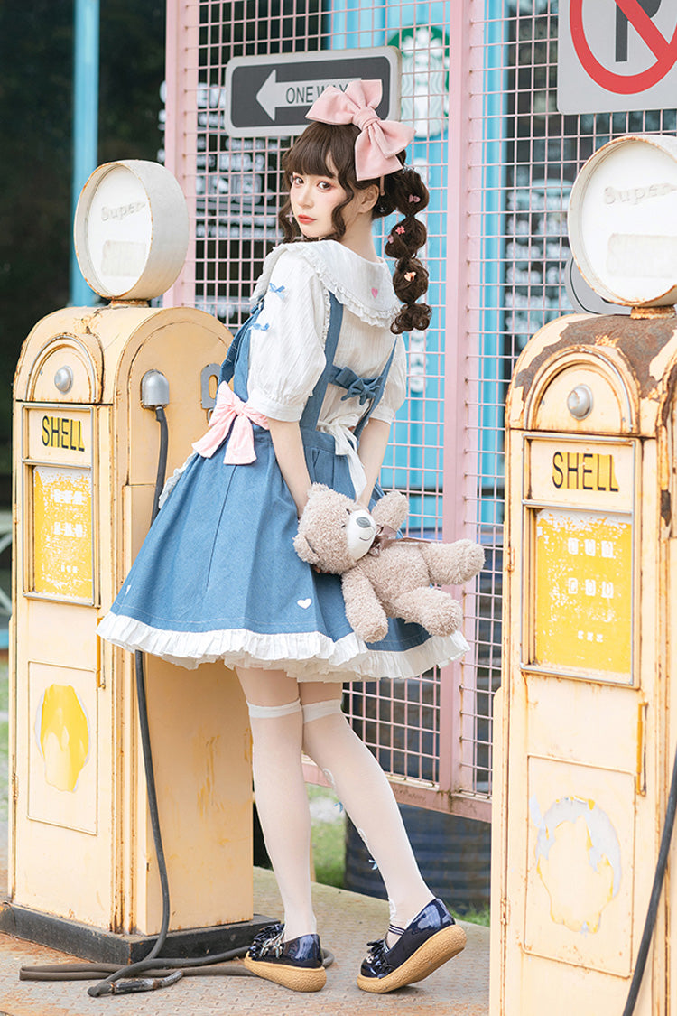 Blue Cowboys Are Busy Ruffle Bowknot Sweet Lolita Strap Dress