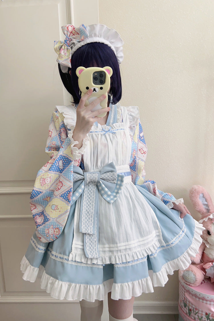Showa Sweet Pet Ruffle Bowknot Sweet Japanese Maid Lolita Dress 6 Colors