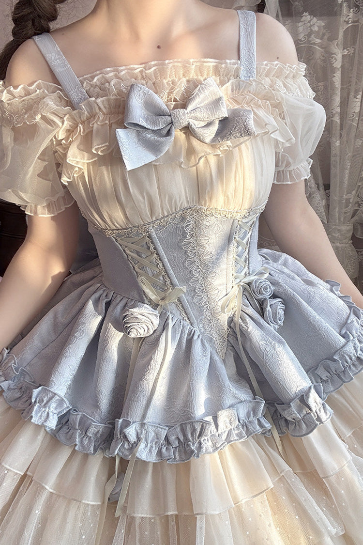 Blue/Ivory Dance of Time Triple-Layered Ballet Style Bowknot Lace-Up Sweet Lolita Jsk Dress
