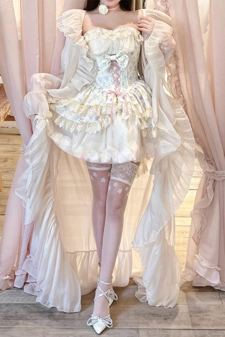 Ivory Flower Story Tulip Print Bowknot Lace Sweet Lolita Skirt