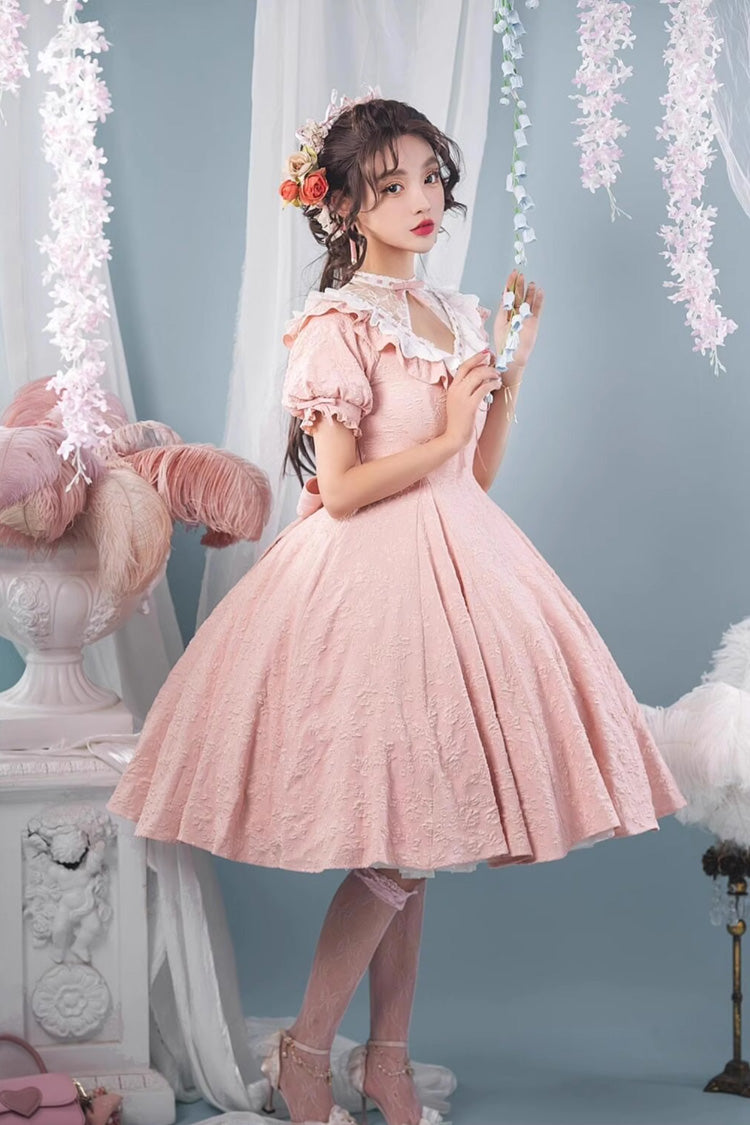 Pink Short Sleeves Ruffle Bowknot Sweet Princess Lolita Dress