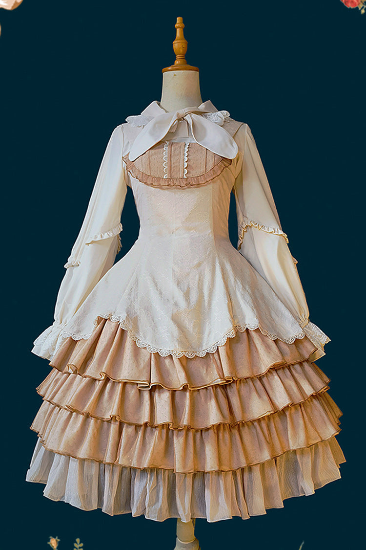 Waltz Triple-Layered Ruffle Stitching Lace Sweet Lolita Dress 2 Colors