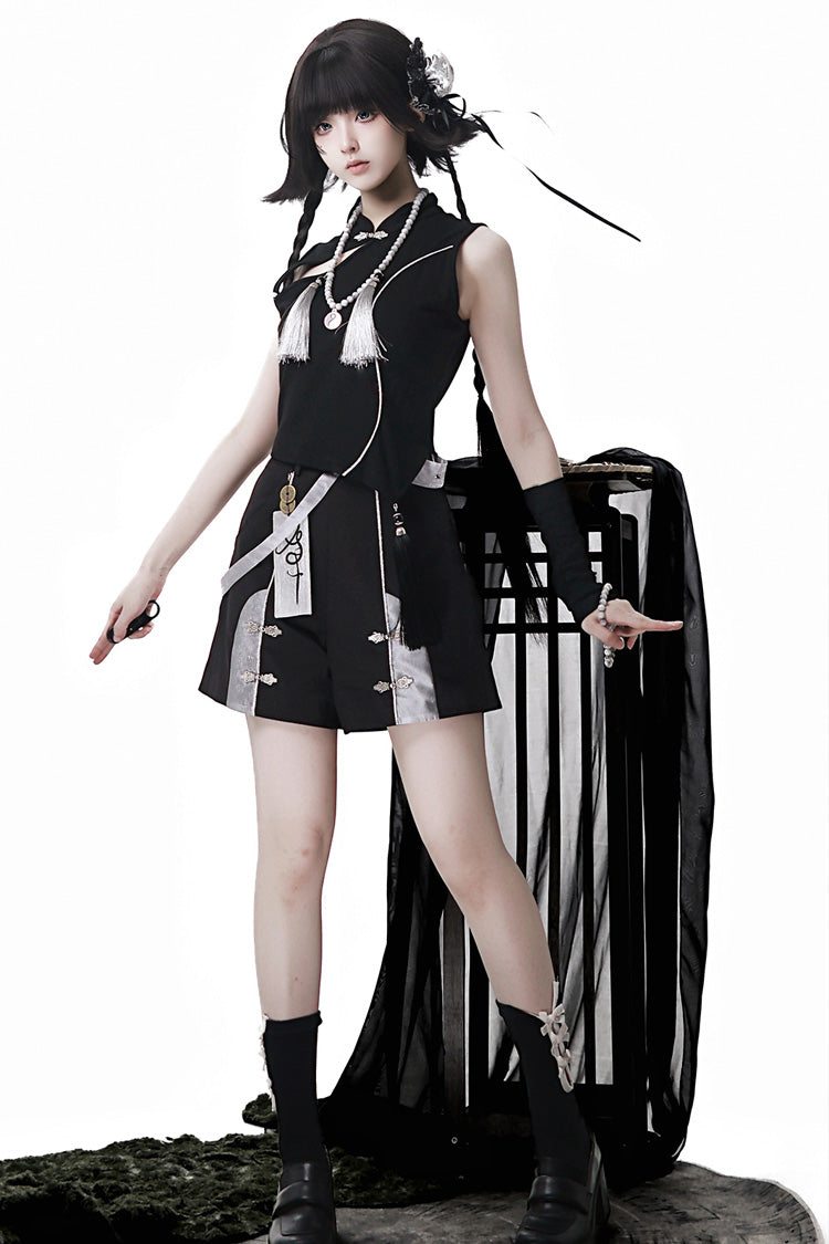 Black The Strange End of the Immortal Sect Sleeveless Chinese Style Ouji Lolita Set