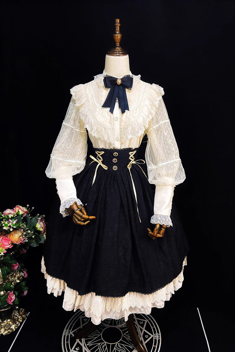 Black Heart of Rose High Waisted Ruffle Embroidery Lace-Up Sweet Vintage Elegant Palace Lolita Skirt