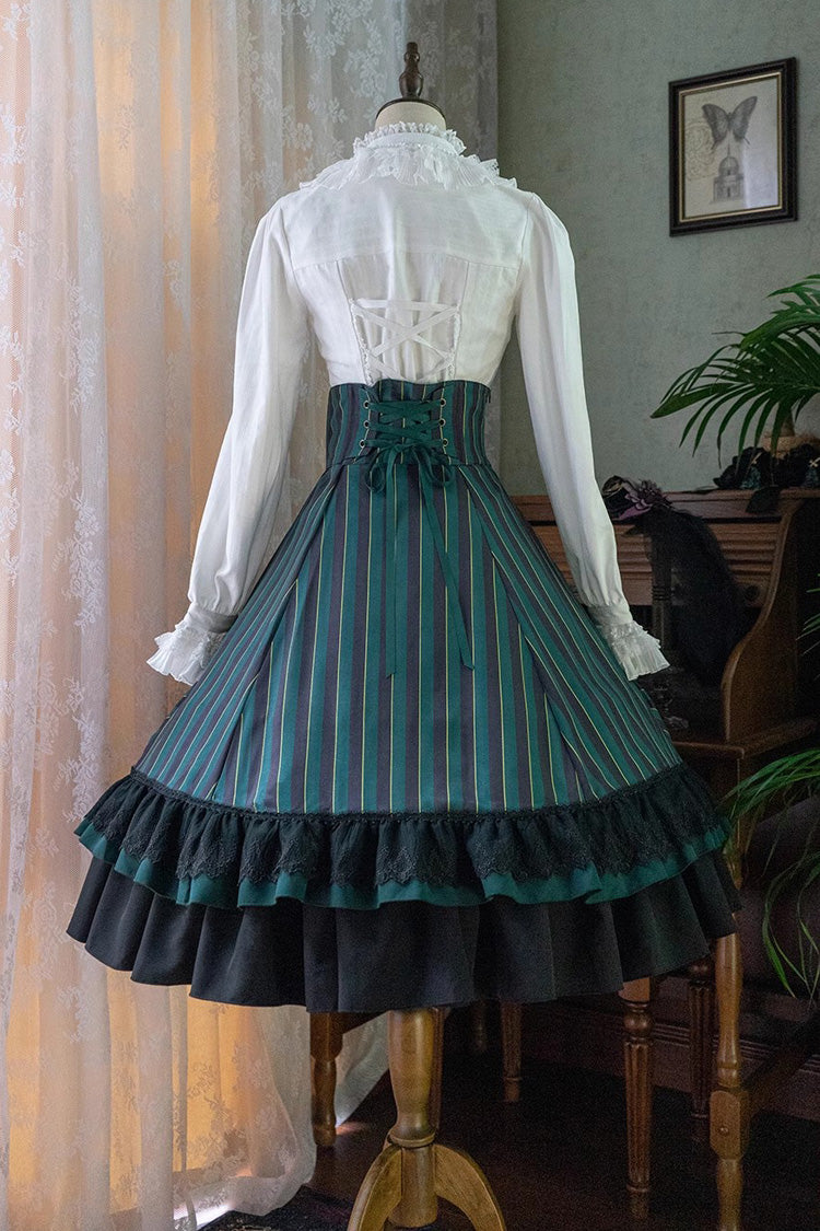 Point Manor Multi-layer Striped Print Ruffle Vintage Elegant Gothic Lolita Skirt 4 Colors