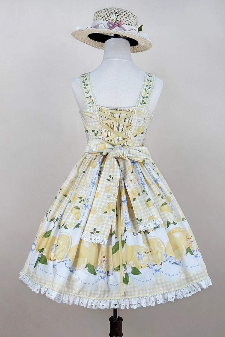 Yellow Lemon Chicken Print Ruffle Bowknot Lace Sweet Lolita Jsk Dress