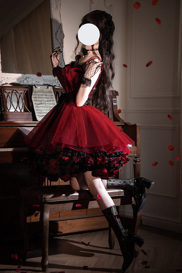 Wine Red Eternal Night Bouquet Sleeveless Ruffle Bowknot Sweet Princess Lolita Dress