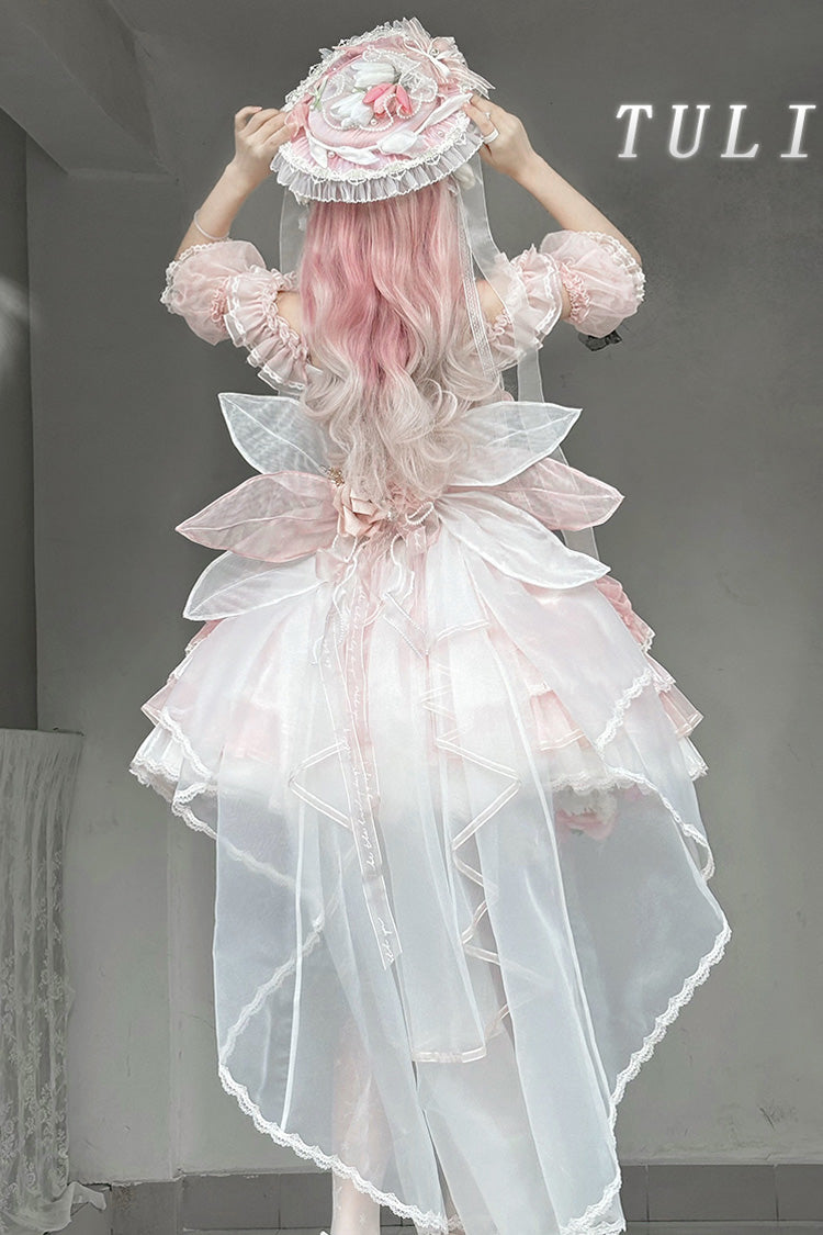 Pink Tulip and Wind Chime Multi-Layered Ruffle Bowknot Lace Sweet Gorgeous Lolita Jsk Dress