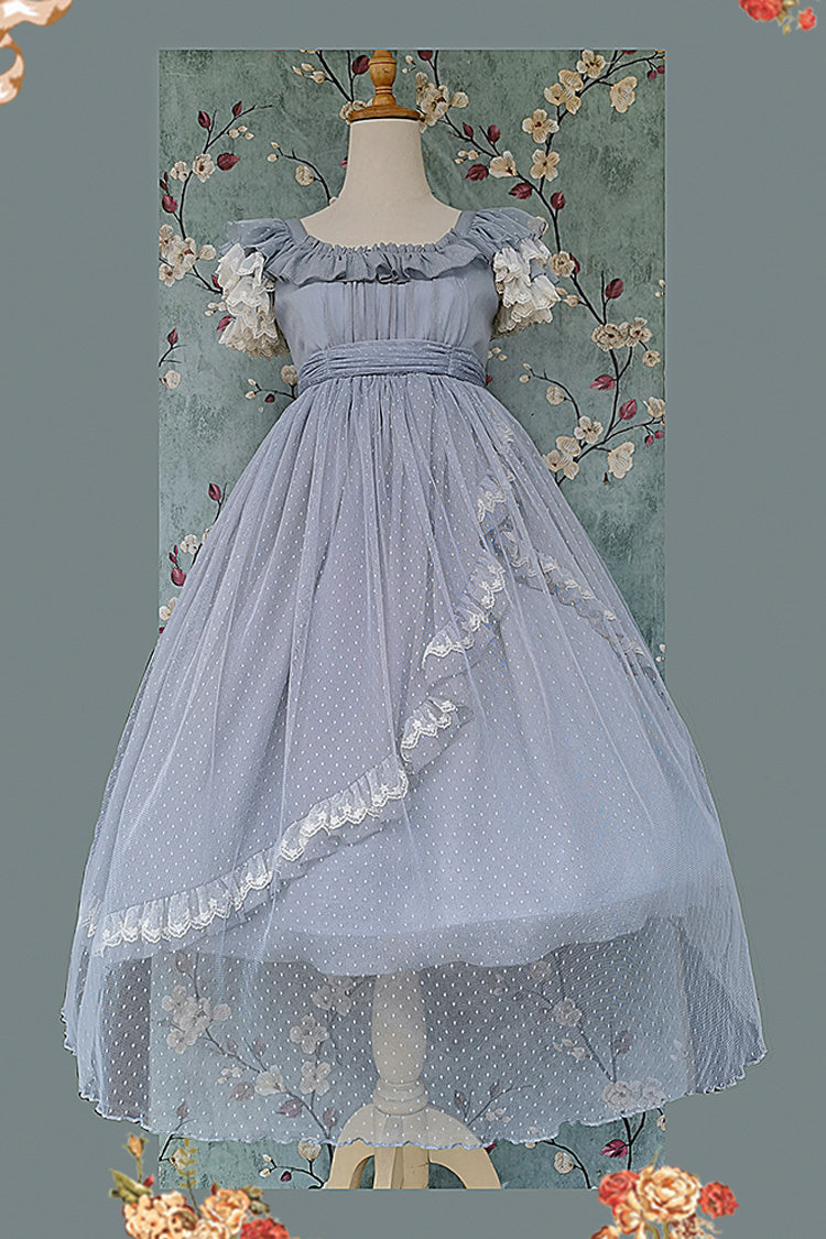 Sax Blue Moon goddess *Mediana* Polka Dot Print Ruffle Bowknot Asymmetric Sweet Elegant Lolita Dress