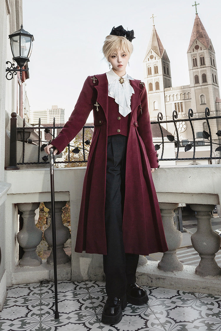 Red The Legend of Dracula Bat Collar Long Sleeves Prince Handsome Ouji Lolita Coat