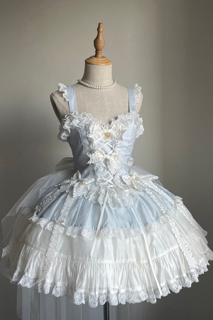 Blue Sweetheart Splolita Ruffle Bowknot Lace-Up Sweet Lolita Skirt Set