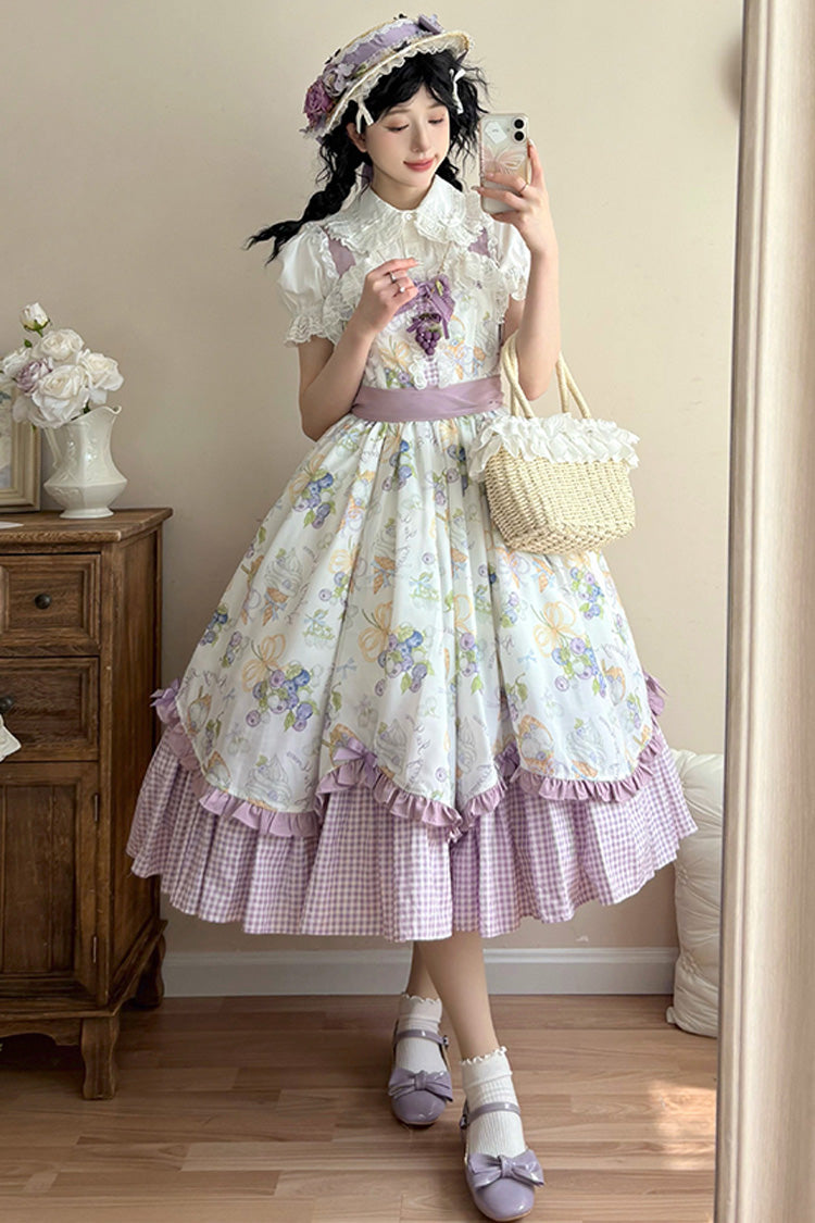 Blueberry Early Summer Sleeveless Print Ruffle Bowknot Sweet Lolita Jsk Dress 2 Colors