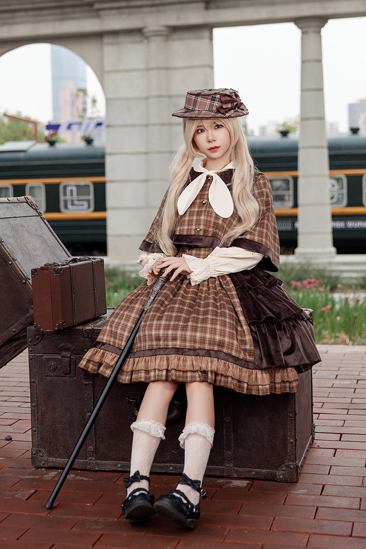 Brown Morning Tune Sleeveless High Waisted Print Ruffle Asymmetric Sweet Lolita Strap Dress