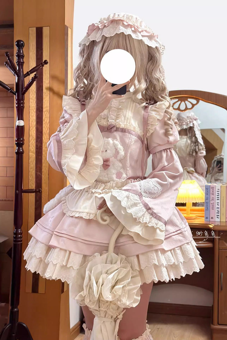 Pink Rabbit Trap Short Sleeves Triple-Layered Ruffle Bowknot Sweet Lolita Dress